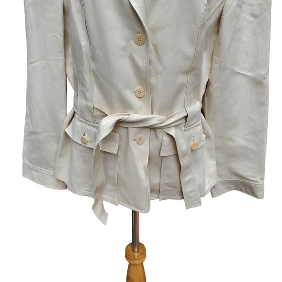 Talbots Linen Blend Beige Cream Off-white Peplum Blazer Jacket Belted Sz 14 - Picture 4 of 9